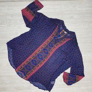 Lucky brand 3x Aztec design flowey blue and purple crop sleeved shirt / top blou